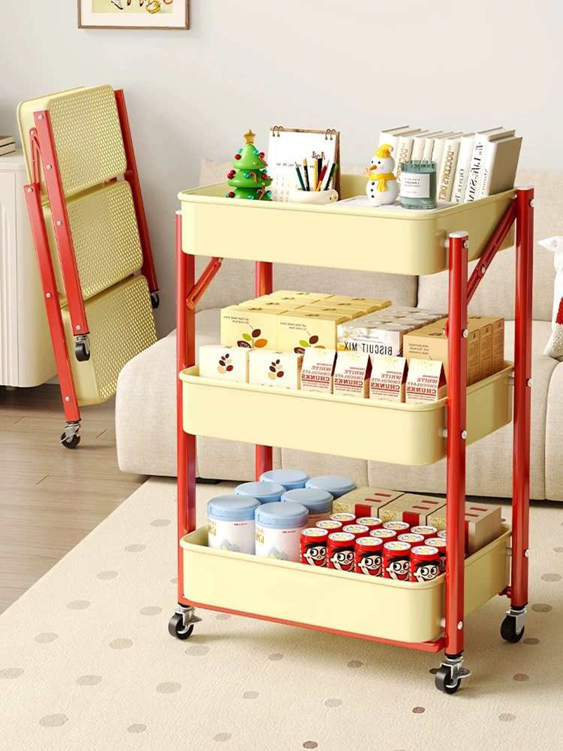 三层多巴胺折叠置物架小推车多层可折叠家用客厅儿童玩具收纳架详情5