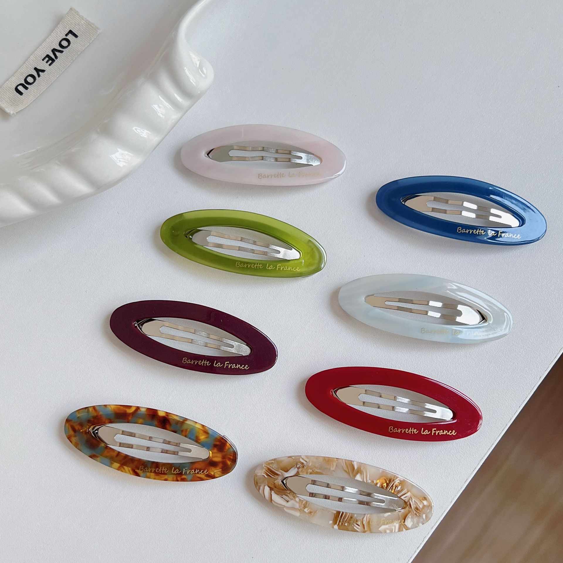 韩国金标夏日彩色椭圆发夹女多巴胺甜美少女刘海BB夹碎发边夹发饰详情1