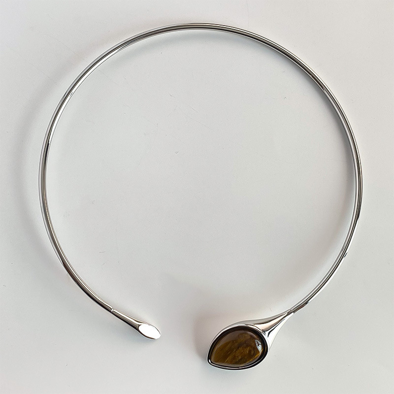 小众设计感蛇形天然虎眼石银色项圈个性简约时尚独特高级感项链详情4