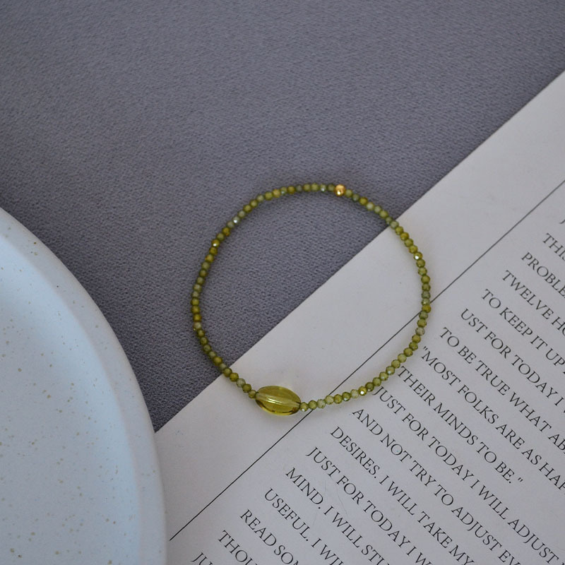 法式小众设计夏日清新橄榄绿色闪亮锆石串珠叠戴混搭简约弹力手链详情3