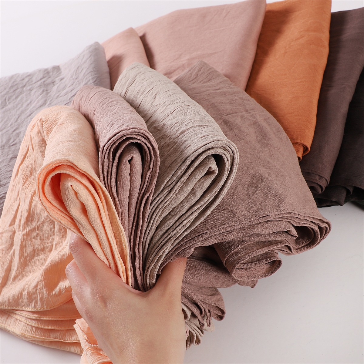 【严选】自然皱免烫仿棉感头巾中东女士防晒透气微弹柔软包头长巾详情3