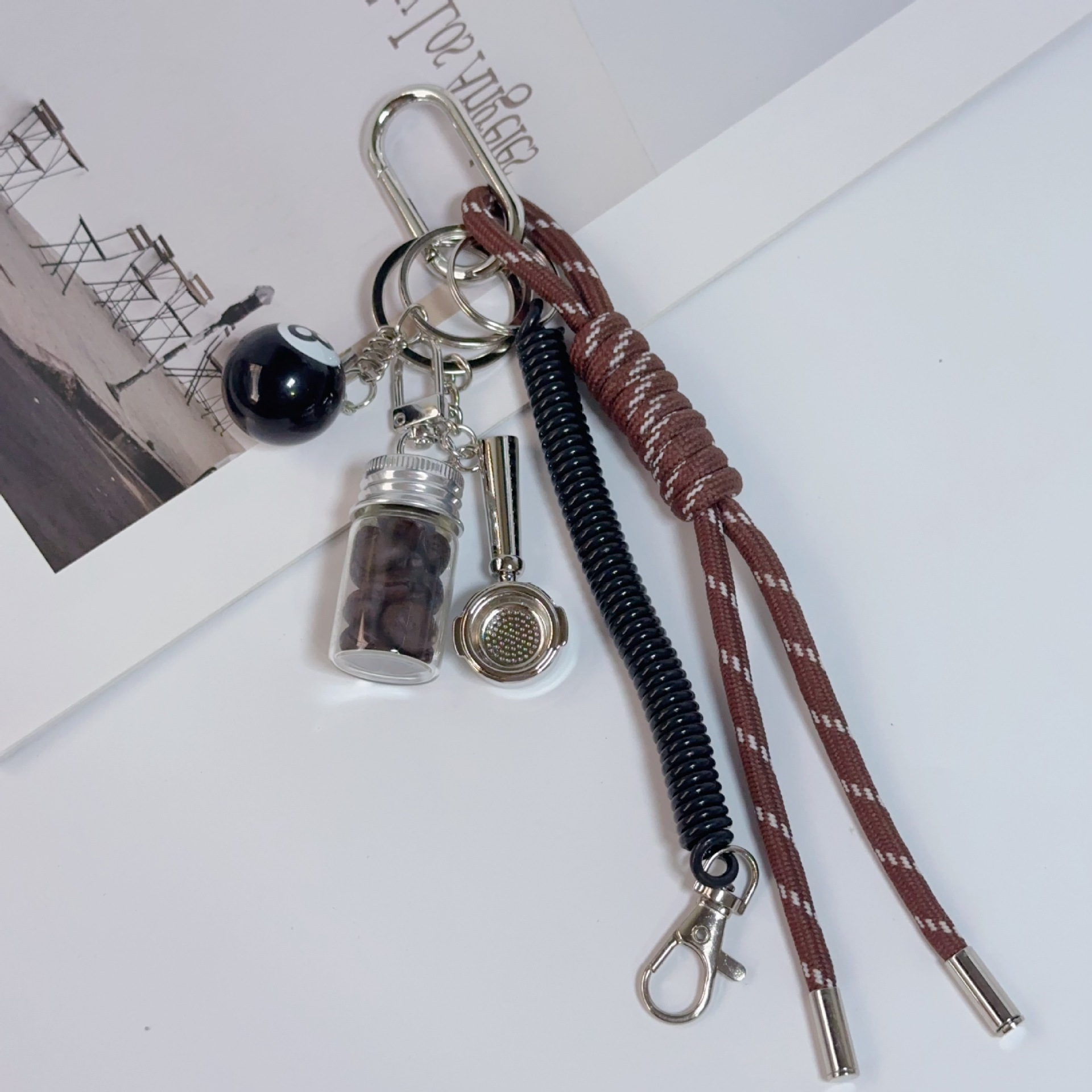 跨境现货miu系咖啡罐包包挂件真咖啡豆瓶子包挂金属咖啡壶挂饰品详情20