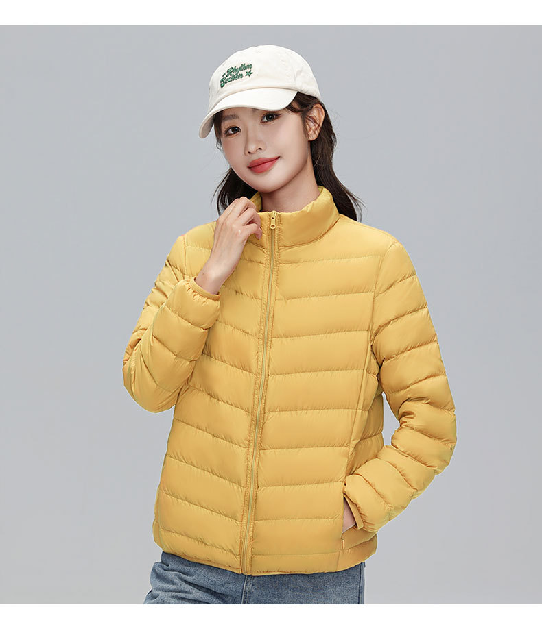 A light and thin down jacket for women in the autumn and winter of 2025, a short 90mm white duck down winter stand-up collar, a slimming casual coat trend pic 26