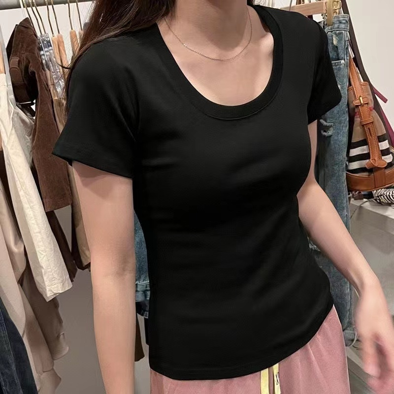 美式纯棉辣妹修身短袖内搭2025新款圆领正肩港味上衣设计感T恤女详情6