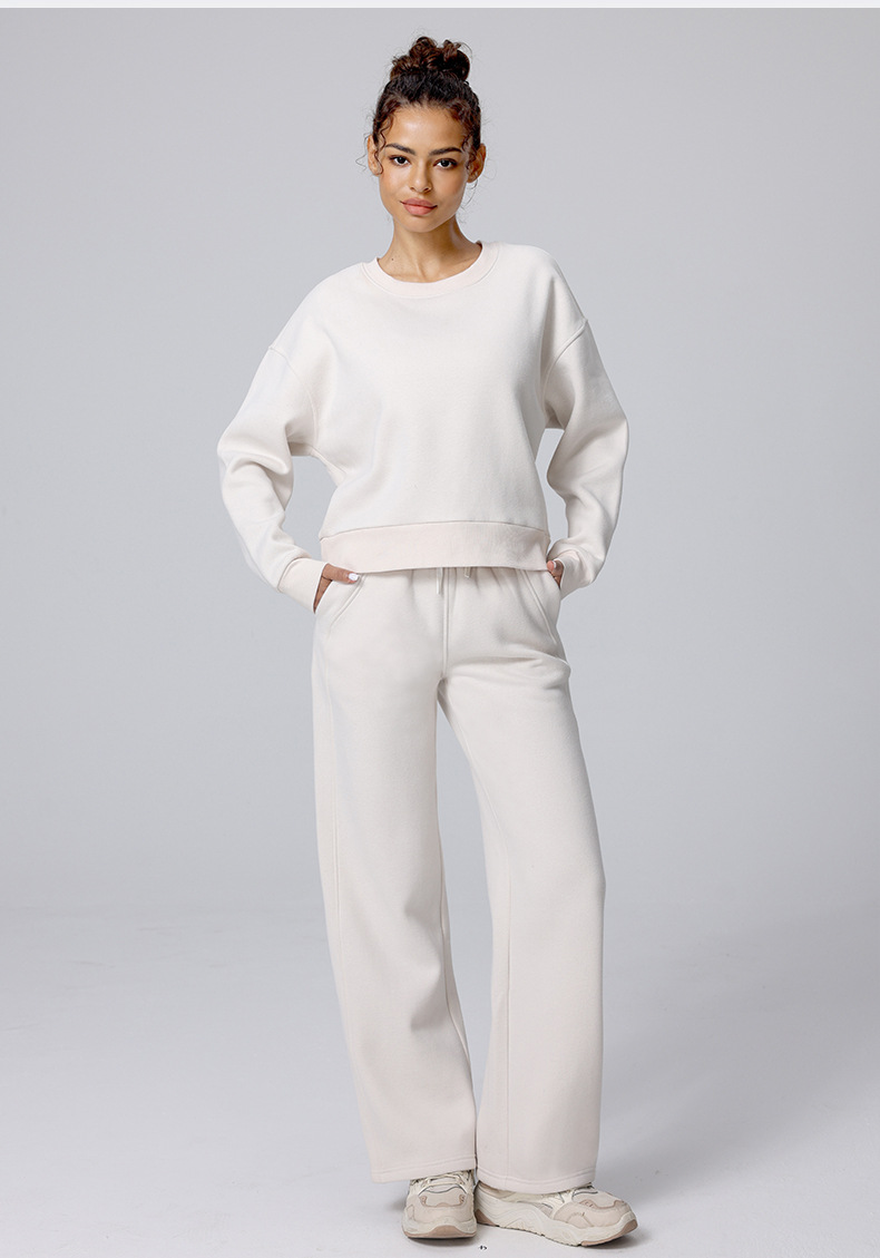 High-waisted yoga pants for autumn and winter, casual straight-leg wide-leg pants, Scuba versatile for commuting, running with fleece sweatpants for women pic 12