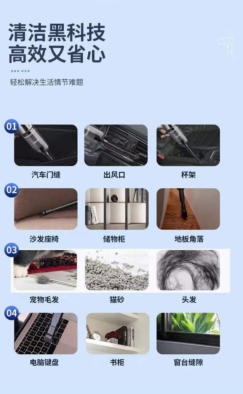 手持无线车载吸尘器吸吹一体超强大吸力汽车家居户外多功能吹尘器详情25