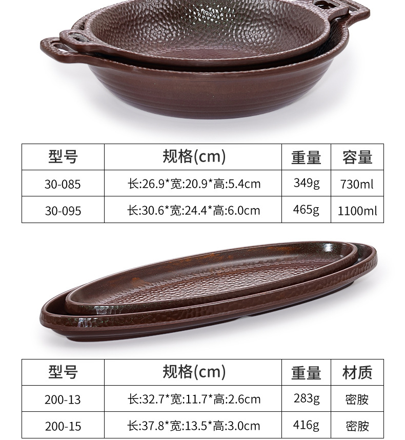 Melamine plates, imitation porcelain boat-shaped tableware, hot pot side plates, retro Japanese rectangular deep plates, commercial use pic 10