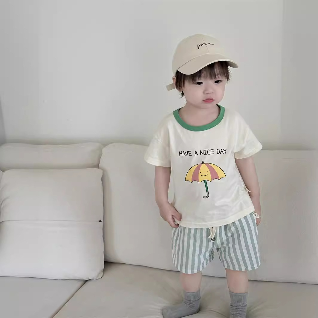 Chico camiseta manga corta pantalones cortos rayas traje de verano slim korean ropa infantil verano 2025 ropa bebé verano pic 4