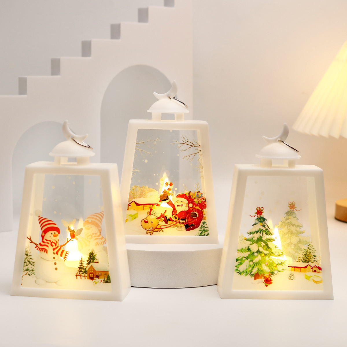 New cross-border Christmas decorative items, moon trapezoidal wind lamp ornaments, Christmas night lights, retro hand-held lamps, and Christmas decorative lighting fixtures full of atmosphere pic 2