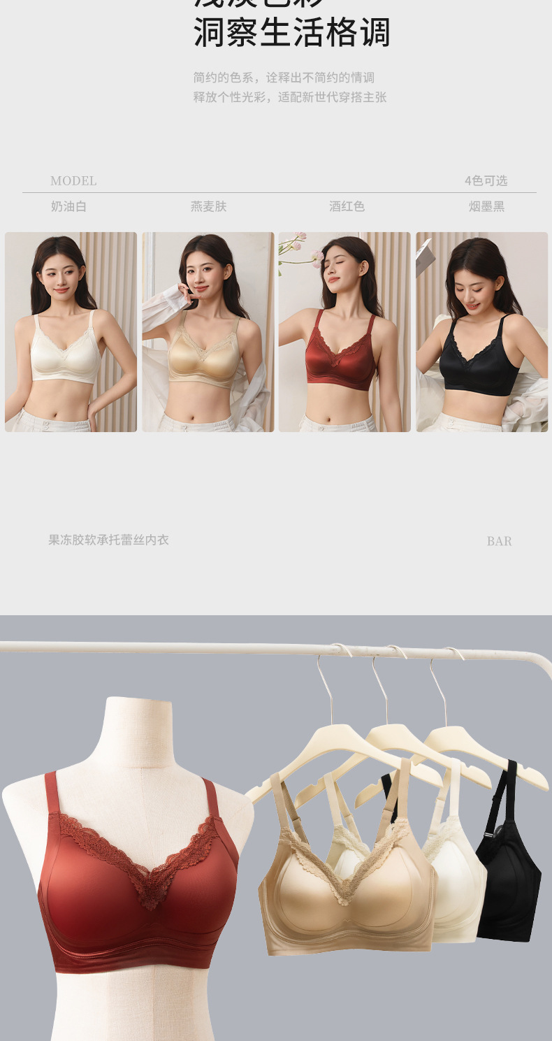 2026新款果冻条蕾丝透气无钢圈无痕内衣女士聚拢防下垂文胸胸罩舒适柔软详情4