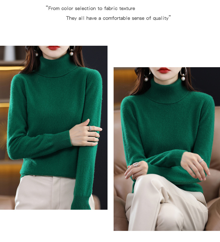 High-neck wool sweater for women in autumn and winter, 100 pure wool base layer, loose sweater pullover, wool knitted sweater pic 20