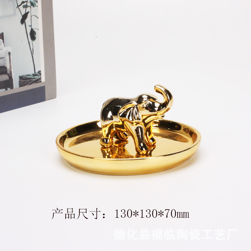 Nordic gold-plated ceramic handicrafts, gift jewelry plates, rings, watches, home storage plates, golden deer animal ornaments pic 16