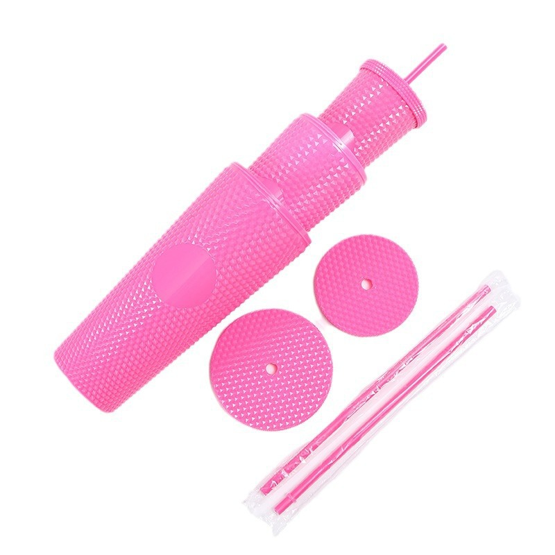 Cross-border durian cup three-piece set, two-piece set, double-layer, single-layer, large-capacity, prickly straw, plastic cup, custom logo pic 2