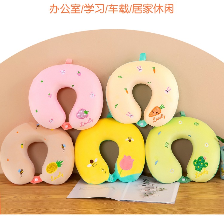卡通U型枕绣花旅行护颈枕头办公室两用情人节礼物礼品可印logo批详情5