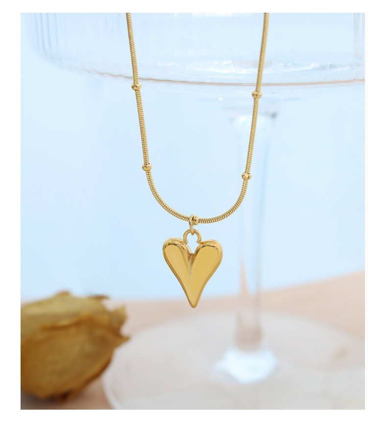 French ins trend cold style light luxury fashion simple heart-shaped necklace, titanium steel plated with 18K real gold, P575 pic 31