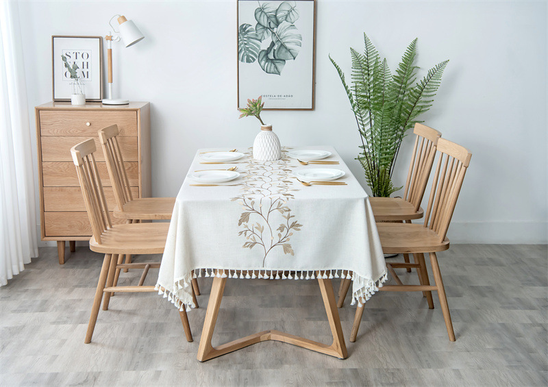 Amazon cross-border embroidered checkered flower tassel tablecloths, rectangular coffee tables, tablecloths and table coverings manufacturer embroidery pic 32