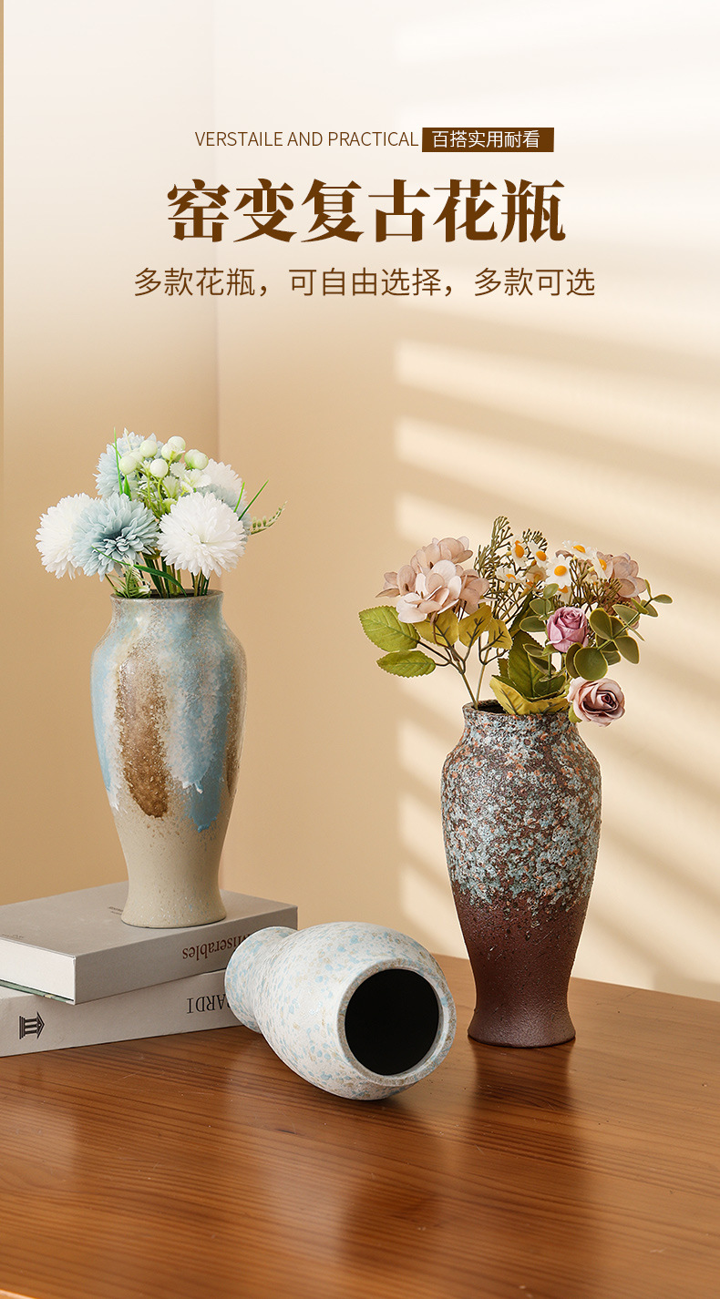 2025 Large-diameter vase, ceramic hydroponic and hydroponic fresh flower arrangement, artificial handcrafted flowers, retro large dried flowers pic 1
