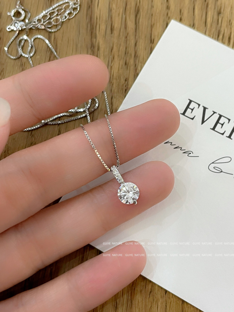 单钻项链925纯银一颗钻项链女百搭高级感满钻锁骨链锆石项链饰品详情8