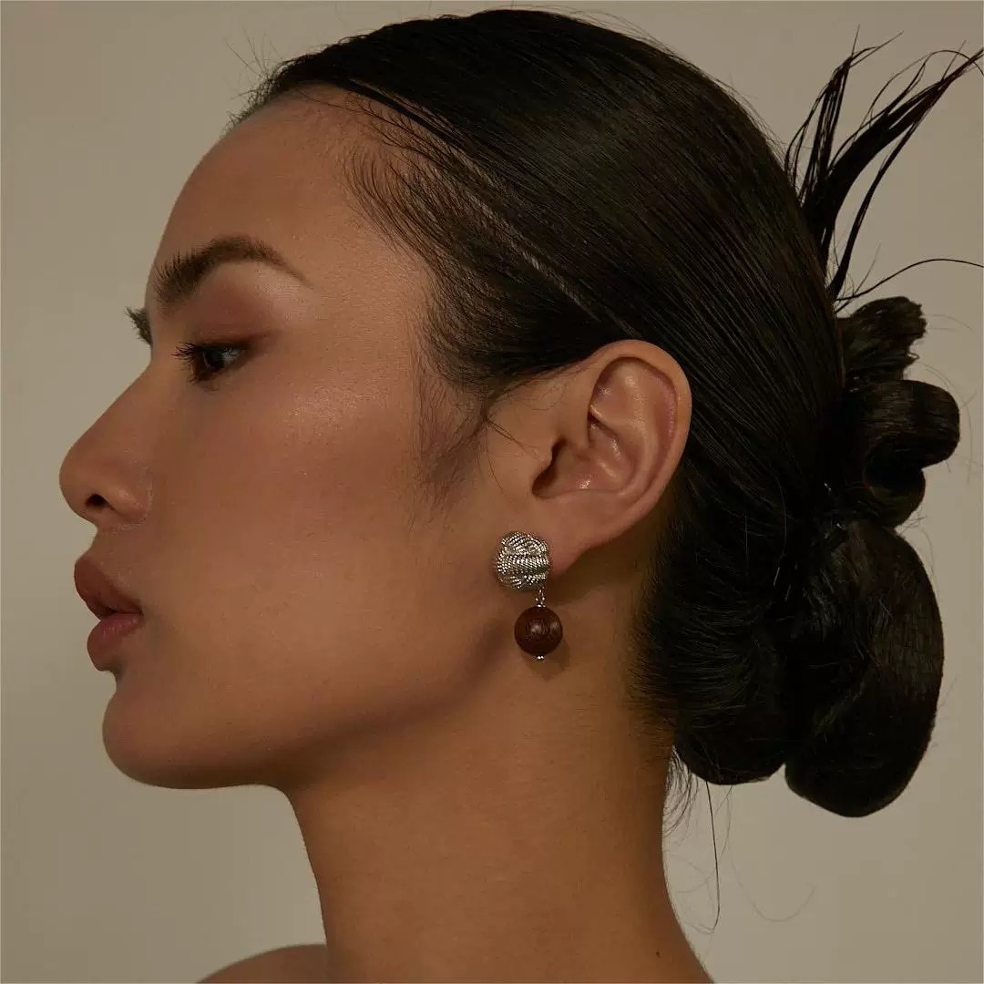 盘口纽结檀木玉石耳钉新中式拆卸俩戴耳环轻奢时尚百搭高级感耳饰详情4