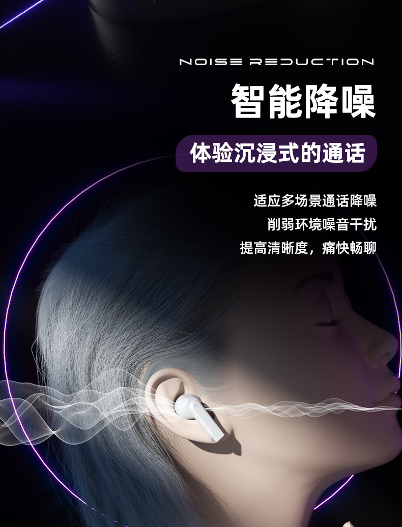 GM80 wireless Bluetooth headphones feature intelligent noise cancellation, comfort, water resistance, in-ear gaming, music, mecha, cool appearance and private mold pic 6