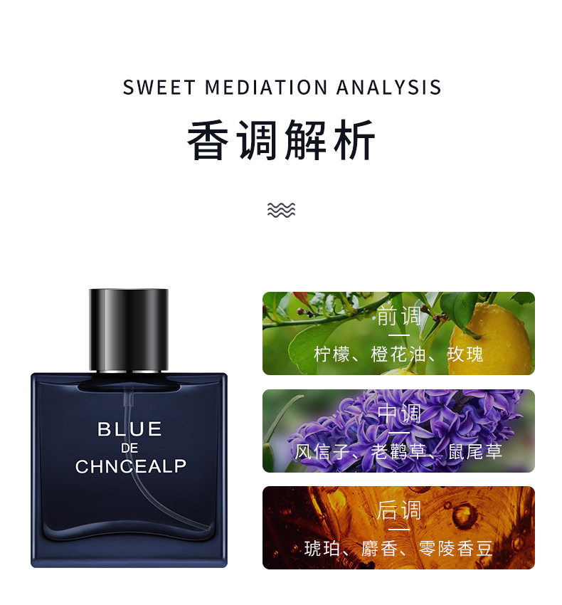 越南外贸跨境爆款品牌网红迪香儿蔚蓝男士香水50ml持久淡香水批发详情6