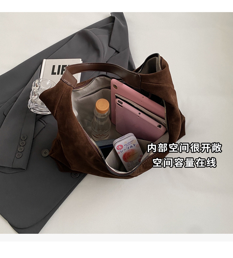 Retro matte tote bag, autumn and winter bag, commuter underarm bag, large-capacity single-shoulder tote bag, simple single-shoulder bag for women pic 7