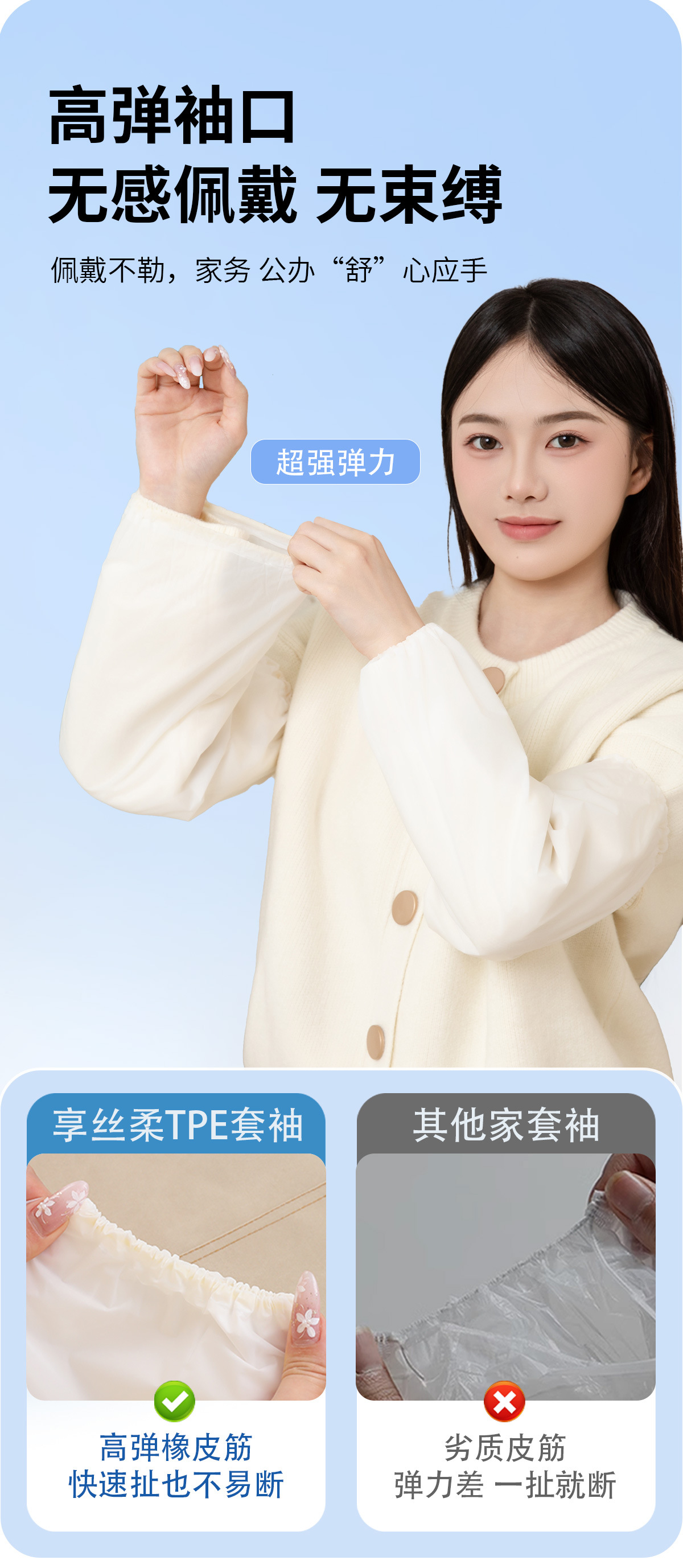 TPE套袖防水耐磨居家厨房袖套便携式独立包装袖套作业办公室袖套详情8