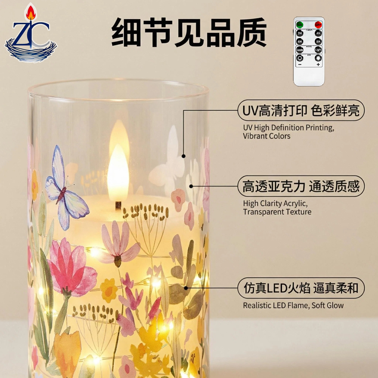 Uv-printed new handcrafted flower replaceable pattern luminous decorative candle 7.5 electronic candle factory direct sales pic 5