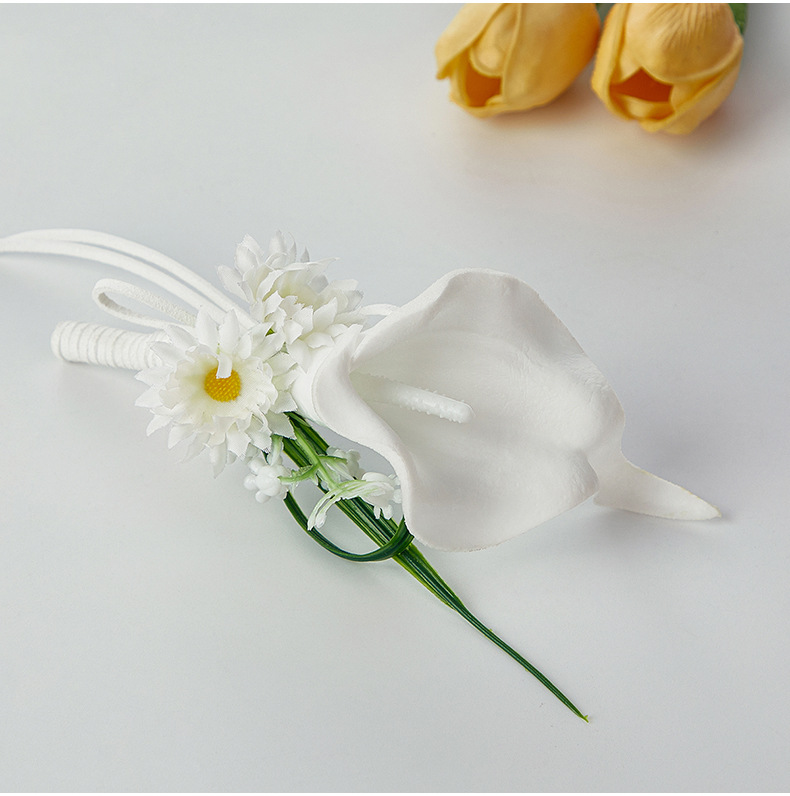 高级感婚礼胸花蜜釉粉永生花马蹄莲男士襟花手工造境新郎结婚胸花详情18