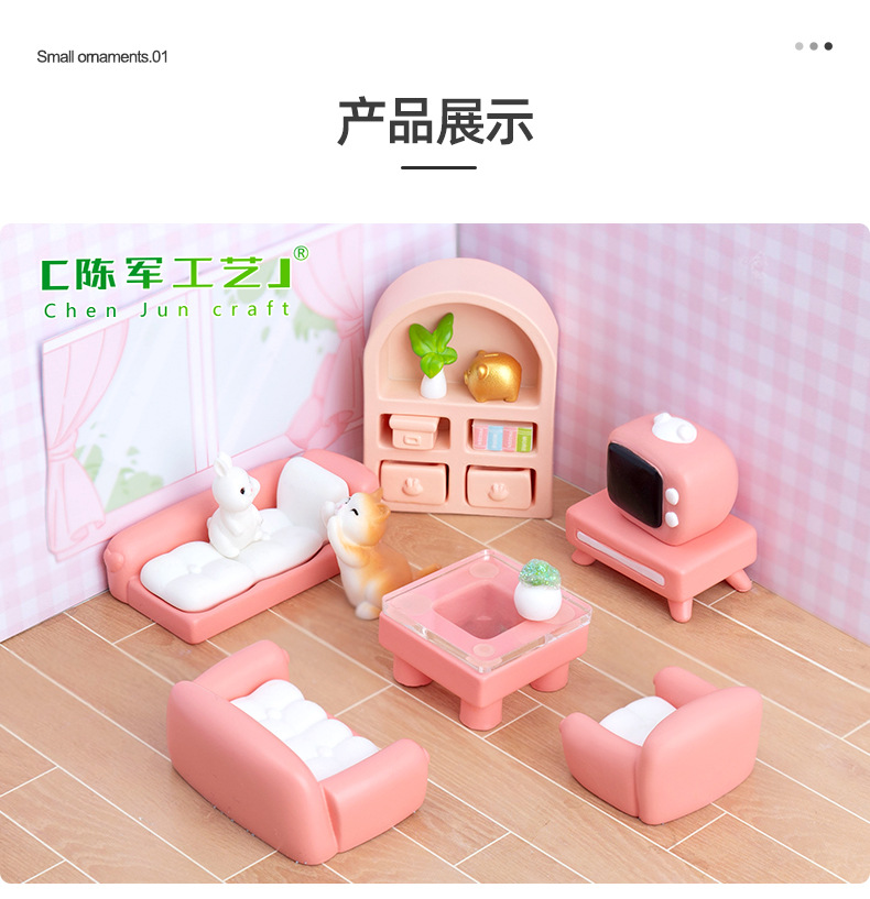 Creative pink girlish dollhouse, living room sofa furniture, micro-landscape diy decorative accessories, miniature small pendant pic 36