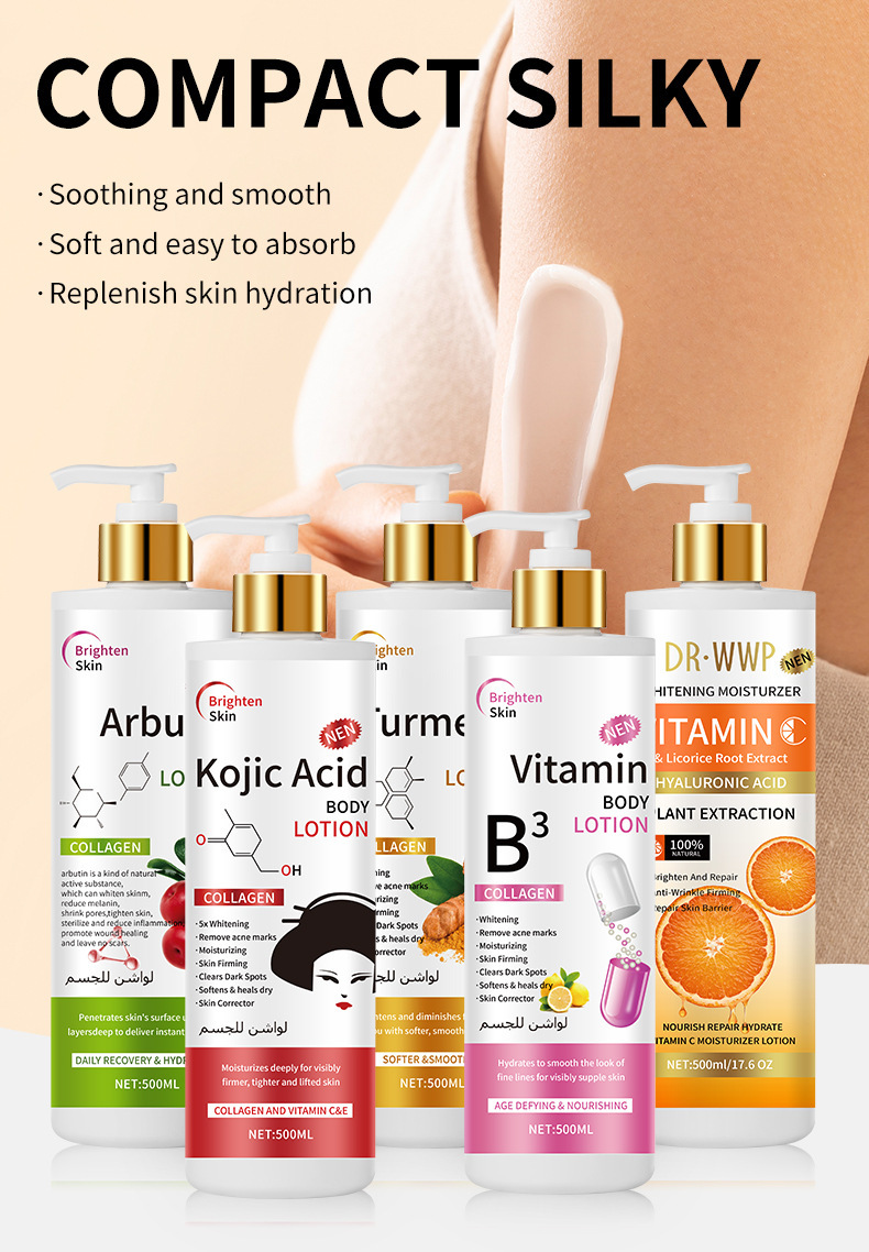 WWP Foreign Trade Kojic Acid Nicotinamide Body Lotion Moisturizing, Whitening and Dry Skin Removal l Cross-border Arbutin Moisturizing Lotion 500mL pic 5