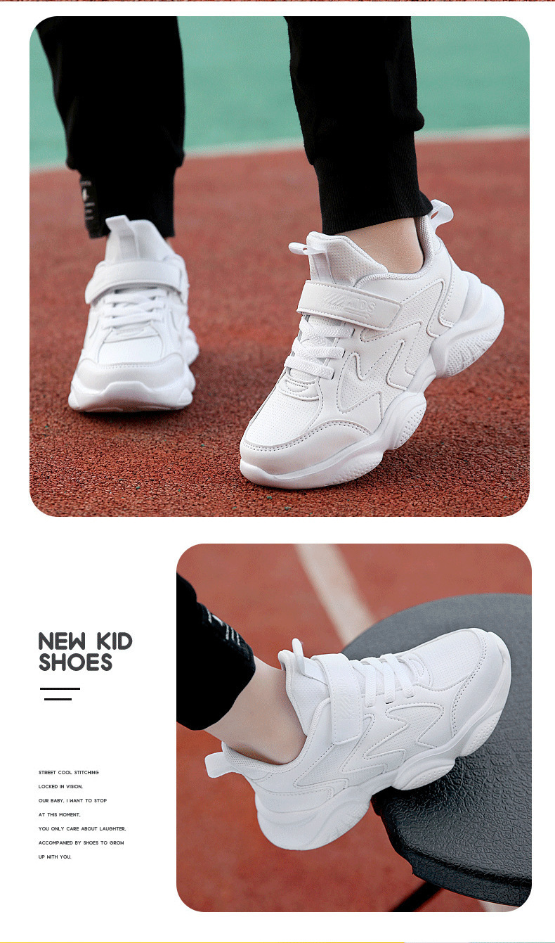 批发男童白色运动鞋女童白鞋儿童小白鞋2024新款中小学生波鞋工厂详情23