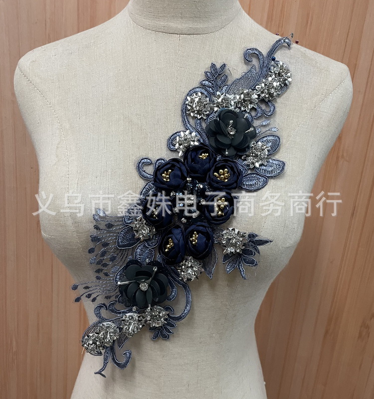 Wholesale handmade DIY water diamond pearl 40cm*10cm floral decals for clothing design pic 8