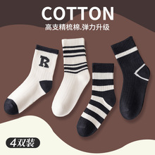 男童袜子秋冬儿童中大童棉袜男女孩春秋防臭童袜字母潮袜中筒袜详情3