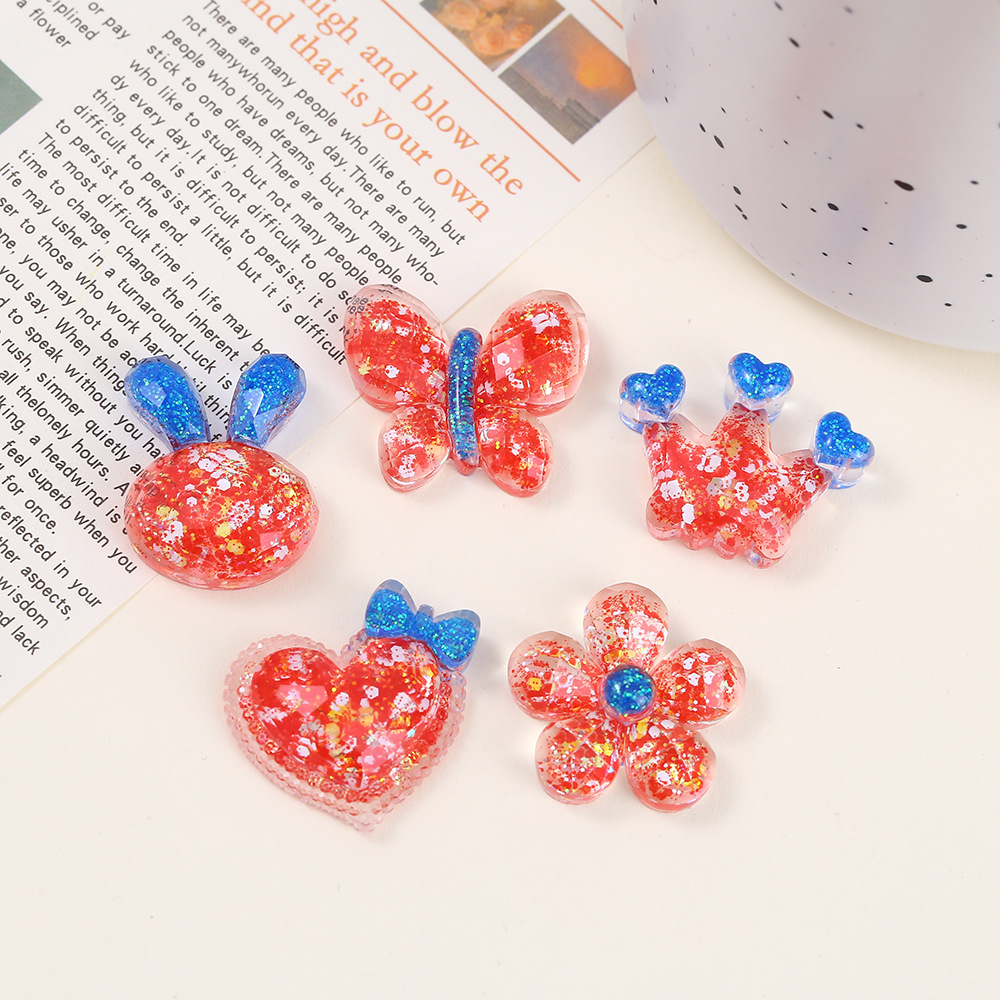Epoxy resin AB glue, rabbit and butterfly resin with red sequined cut parts, diy jewelry accessories, hair accessory materials, handcrafted jewelry accessories pic 2