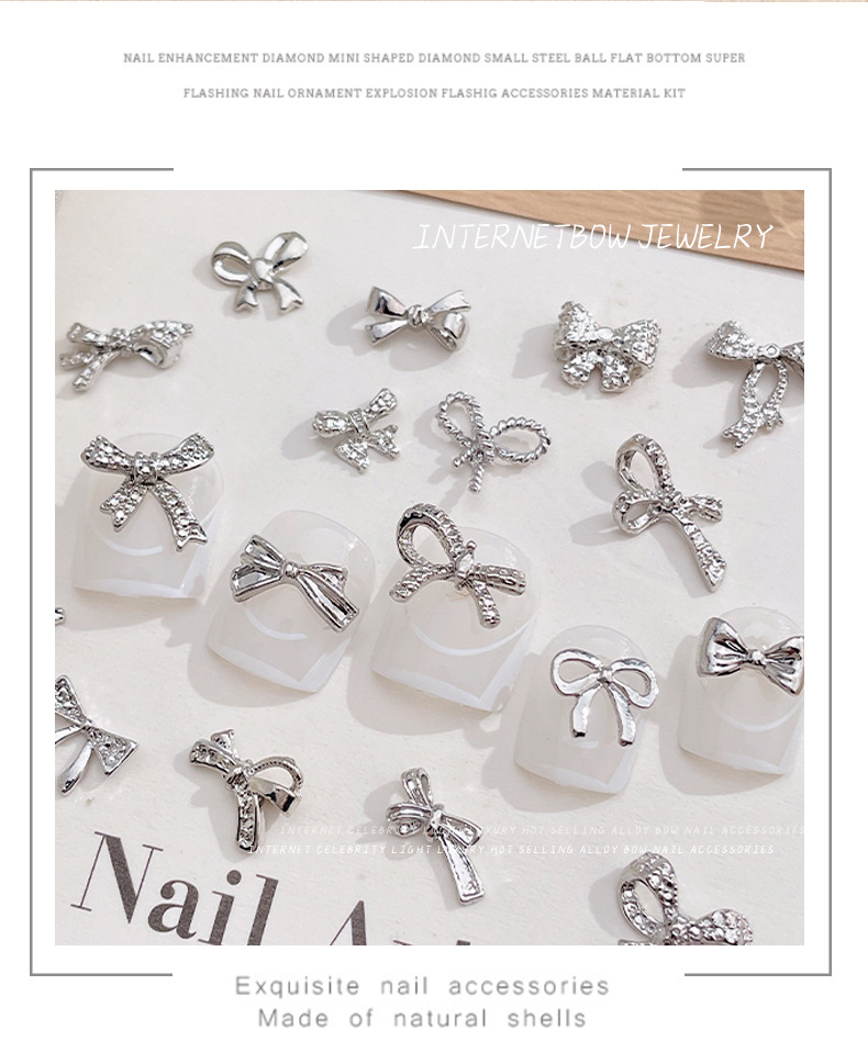 New white K bow nail art accessory, a popular light luxury three-dimensional alloy butterfly bow tie accessory for diy nail decoration pic 3