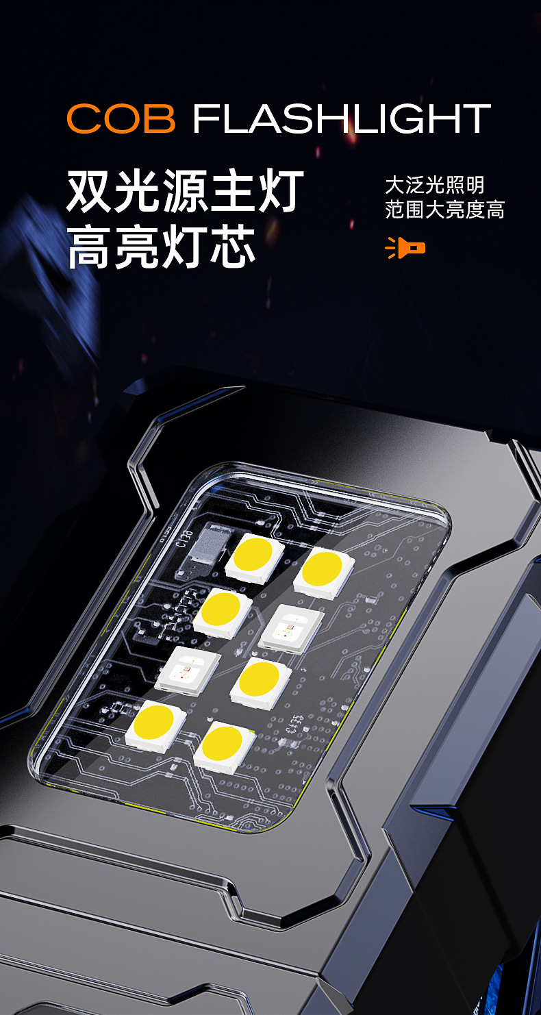 爆亮COB双光源小钢炮手电筒强光手电激光笔便携防水夜跑照明P50详情10