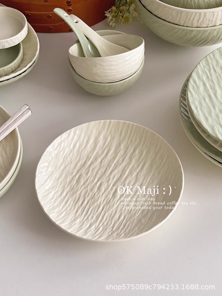ins tableware, cream-colored ceramic plates, high-end home steak, Western meal plates, straw hat plates, dessert breakfast plates pic 10