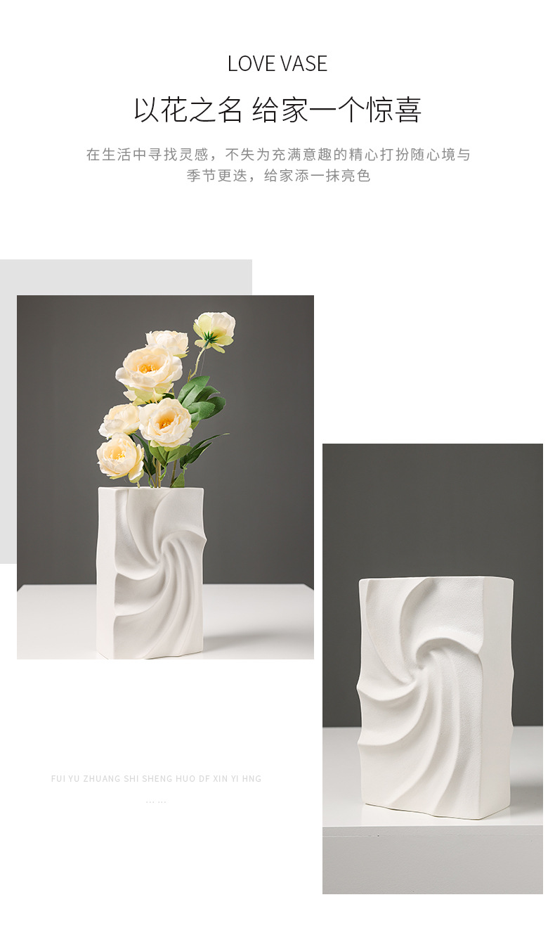 2025 High-end square ceramic vase decoration, European-style creative living room entrance TV cabinet, flower arrangement, fresh water cultivation vase decoration pic 6