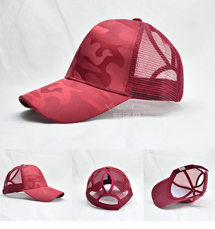 2021春夏季运动款马尾网帽女涤棉印花防晒时尚棒球帽多色现货供应详情13