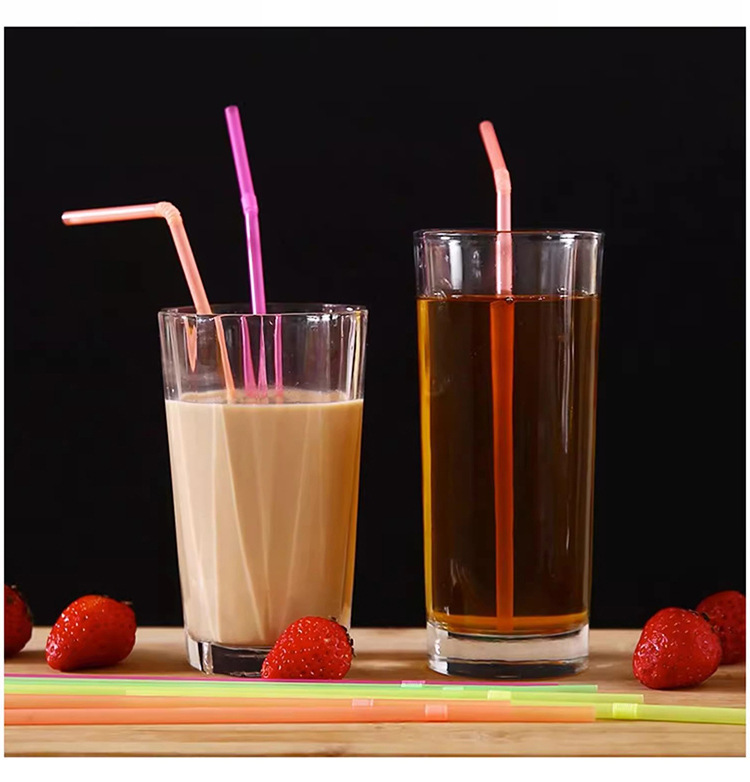 Wholesale of flexible and extended plastic straws for juice drinks and milk tea in stock, 100 pieces each in color pic 8