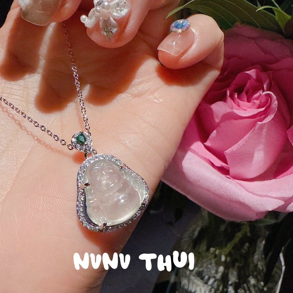 Lychee frozen white chalcedony gourd gemstone pendant necklace, water and water beautiful concubine smiling chalcedony Buddha necklace pic 17