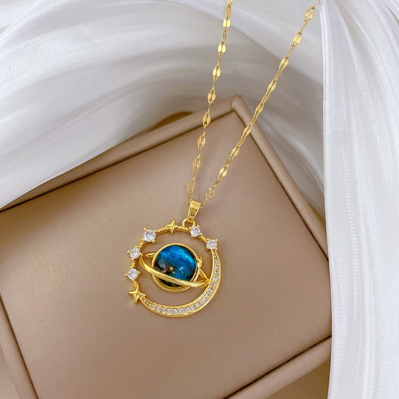 【钛钢】星空星球轻奢气质华丽满钻项链女百搭锁骨链钛钢链条详情12