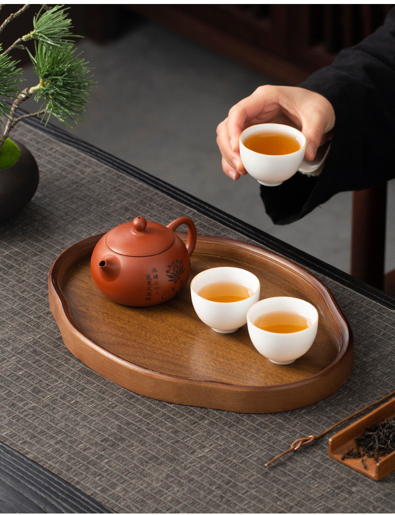 中式餐厅上菜加厚竹制餐托盘不规则大小号糕点盘放茶杯水壶茶托盘详情11