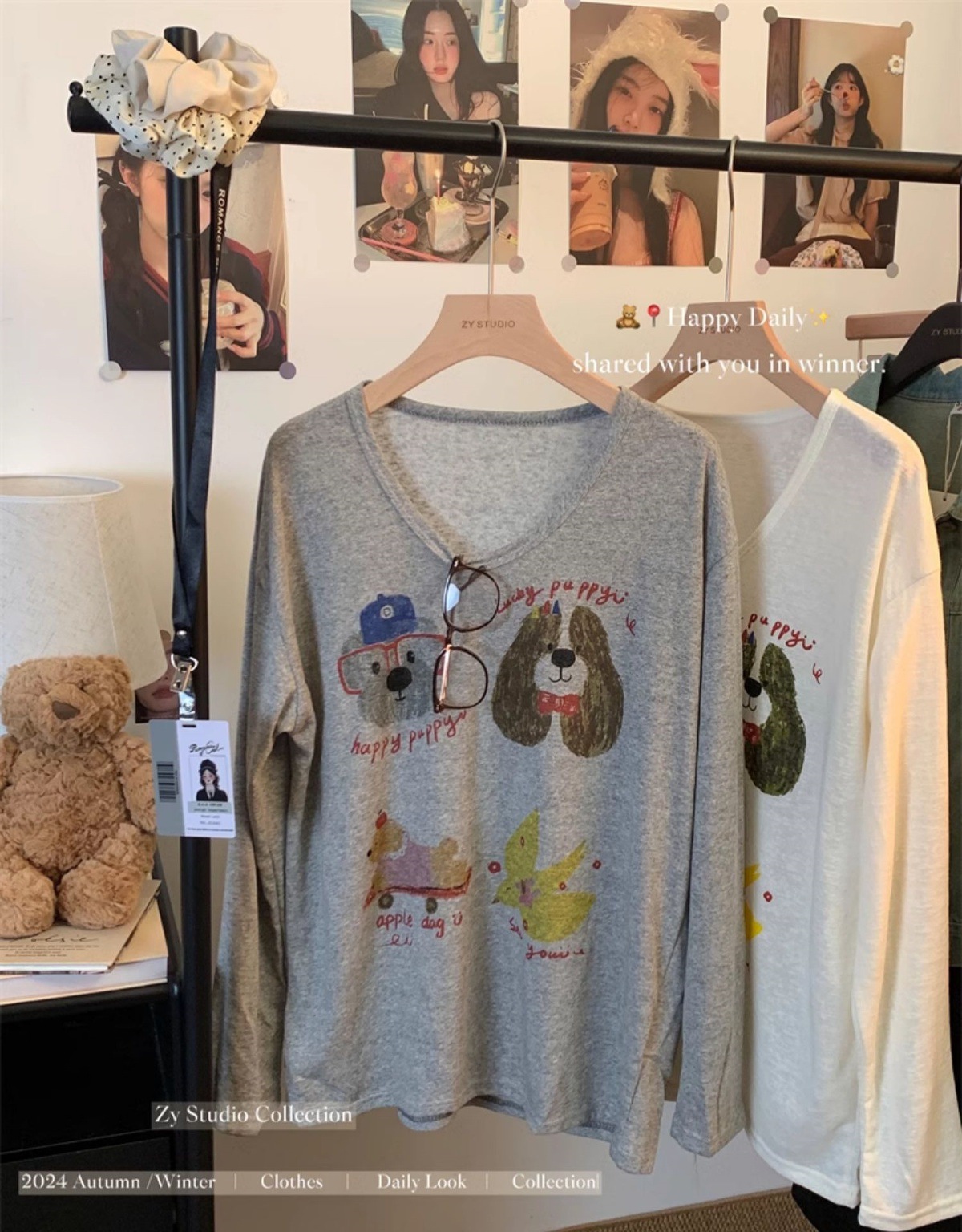 Loose-fitting, wide-necked, thin, sun-protective smock for women, summer, youthful cartoon printed long-sleeved T-shirt, U-neck top pic 6