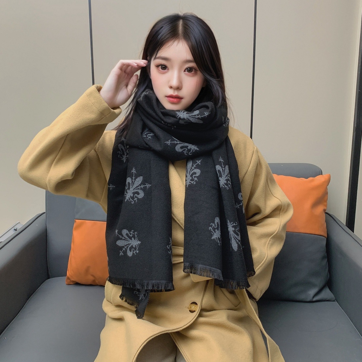 围巾女冬季欧美风格佛罗伦萨鸢尾花披肩加厚百搭双面保暖围脖保暖详情14