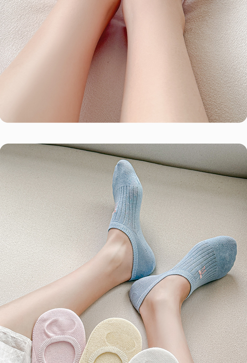 诸暨夏季薄款纯棉隐形袜子女无骨卡通刺绣网眼透气浅口低帮船袜详情22