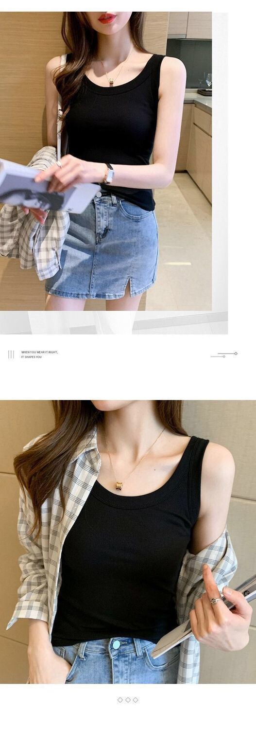 抖音爆款百搭防走光无袖内搭打底吊带背心女夏季修身显瘦外穿韩版 pic 9