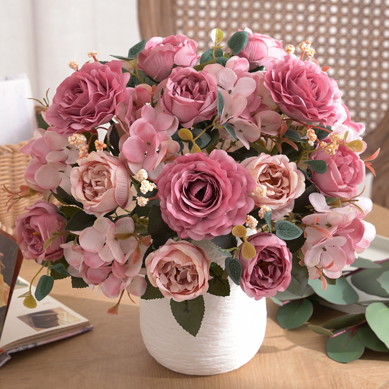 6叉芙蓉玫仿真花假花创意花束自然风装饰餐桌茶几花艺摆设详情12