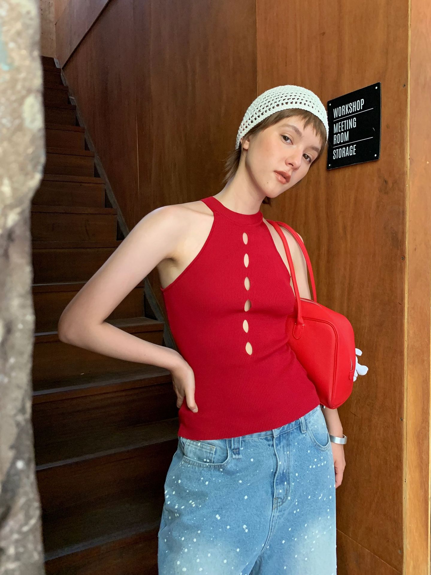 UNITY MODE Sweet and cool Tencel cut-out stand-up collar vest for summer girls, slimming and form-fitting sweater pic 28